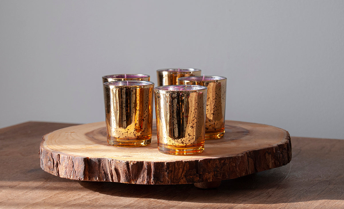 Cabernet Gold Mercury Glass Votive Candle
