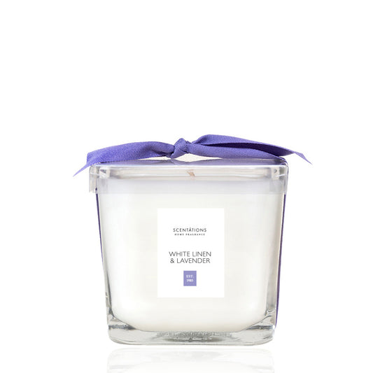 White Linen & Lavender Square Glass Candle - Scentations